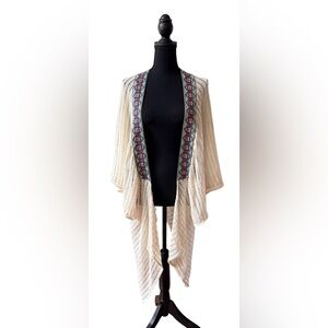 Flying Tomato Cream Knit Cardigan w/ Waterfall Sides and Colorful Trim Contrast